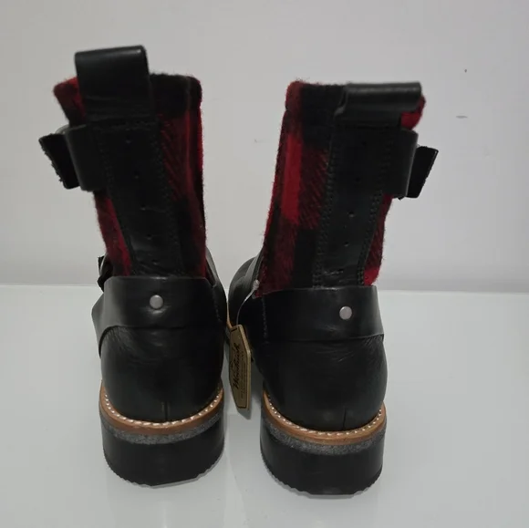 WOOLRICH-New With Tags! Red And Black Plaid Waterproof Wool Ankle Boots. Size 8 - Picture 4 of 11